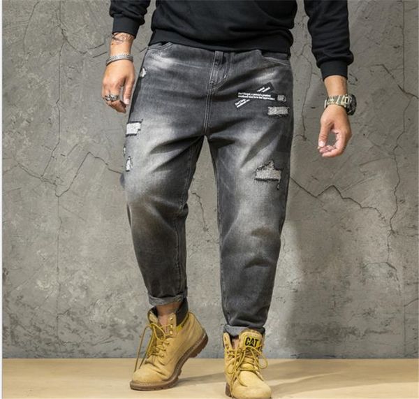 

Black Mens Washed Embroidery Jeans Fashion Designer Plus Size Pencil Pants Loose Mid Waist Bleached Jeans