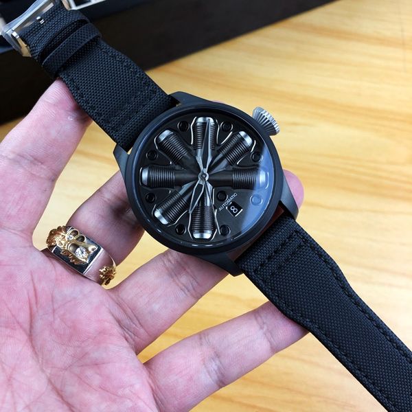 

46mm mens automatic mechanical watch sapphire crystal glass mirror 316 stainless steel case black rubber strap special edition luxury watch, Slivery;brown