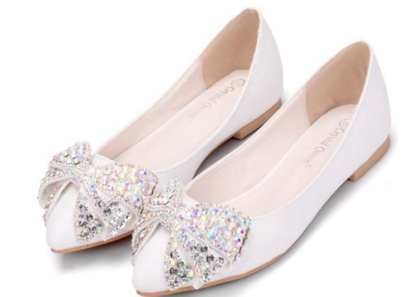 

women's shoes in spring and autumn flat bottom pointed end bowknot water drill@kl349, Black