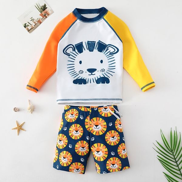 

pmq3i children's swimwear boy's cartoon split long sleeve swimsuit swimming trunks sunscreen boxer swimming trunks small and mediu, White;black