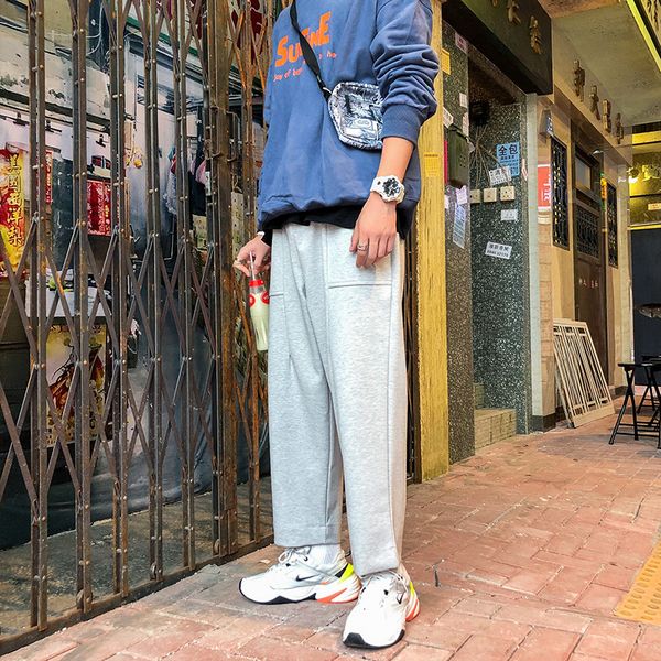 

autumn new track pants men fashion solid color casual trousers man streetwear wild hip hop loose joggers sweatpants m-2xl, Black