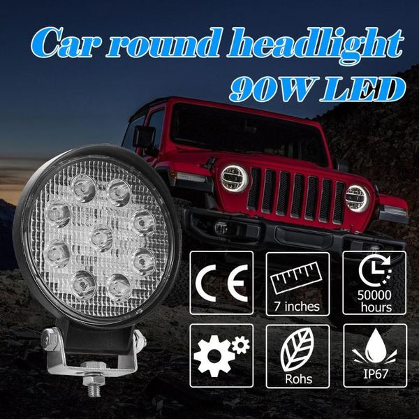 

round 90w offroad led work light spot beam ip67 waterproof driving lamp