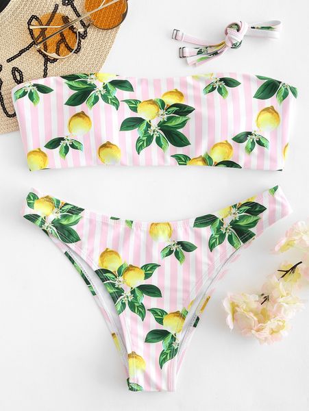 

2019 lemon printed bra women's 2019 bikini swimsuit lemon printed bra bikini women's swimsuit suit, White;black