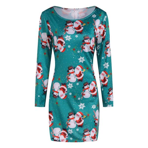 

women long sleeve round neck casual dress autumn winter christmas printed dress, Black;gray