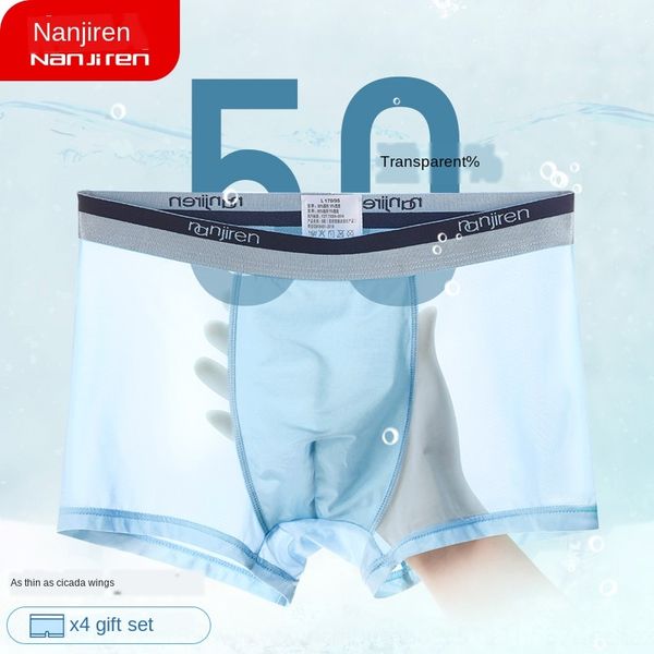 

antarctic men's ice underpants silk boxer pants thin mid-waist mesh breathable large size boxer men's underpants, Black;white