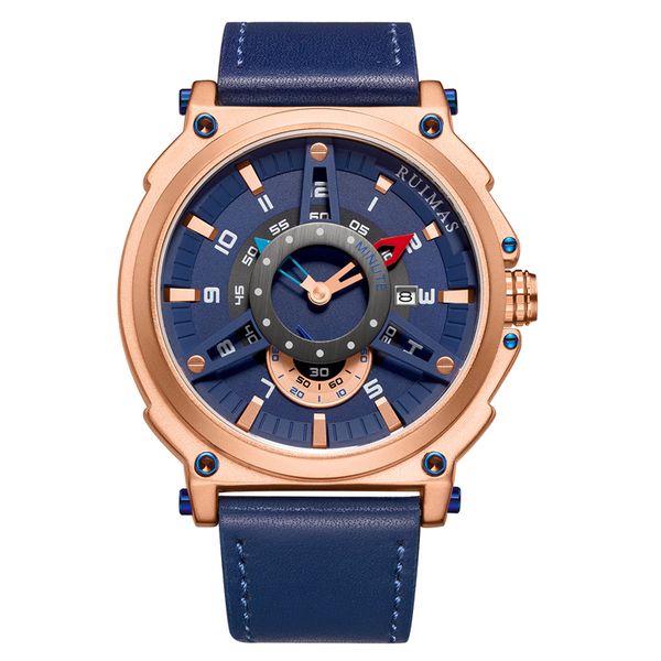 

brand ruimas men watch wrist watches waterproof chronograph mans business sport quartz watches complete calendar, Slivery;brown