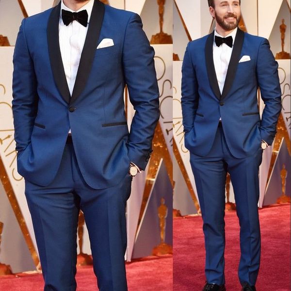 

blue wedding tuxedos black lapel one button man suit groomsmen men wedding suits bridegroom (jacket+pants+bow), Black;gray