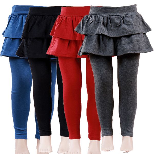 

kids girls leggings 3-11y warm cute solid cake culottes leggings with ruffle tutu skirt pants, Blue
