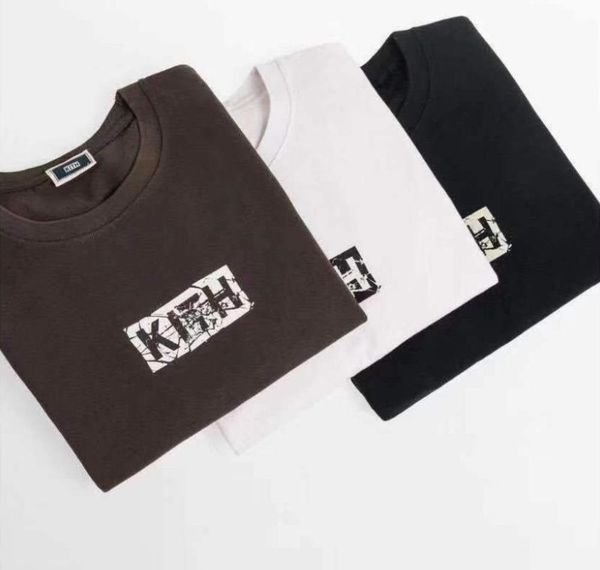 

19ss kith splintered logo tee fashion summer short sleeve men and women white and black comfortable t-shirt hfwptx242, White;black