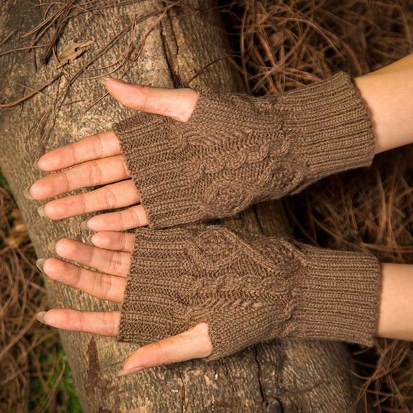

women winter knit fingerless gloves warm wool knit glove jacquard half-finger mittens elastic short wrist protector, Blue;gray