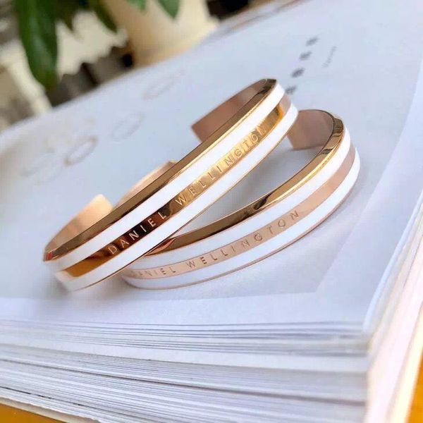 

2019 fashion new arrive stainless steel dw cuff bracelets bangle for women men design rose gold silver bracelets men pulsera lover jewelry, Black