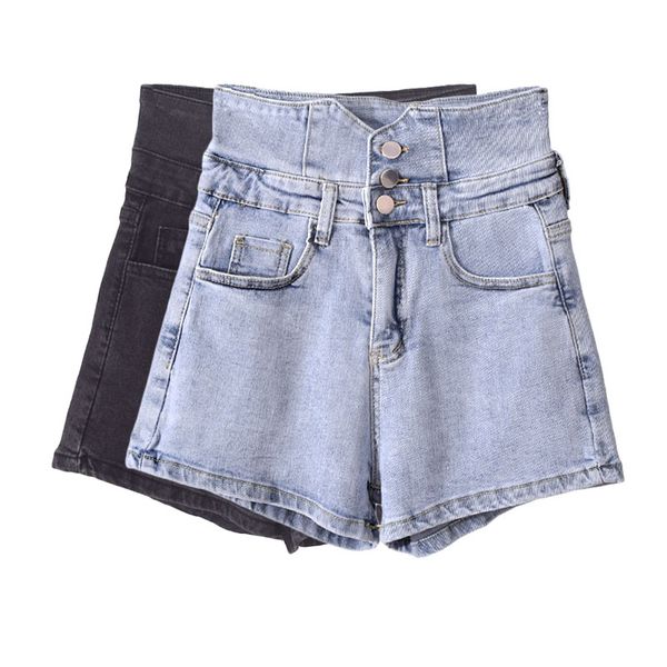 

blue denim shorts women jeans pocket high waist shorts summer casual straight leg ladies vintage solid cotton jean black