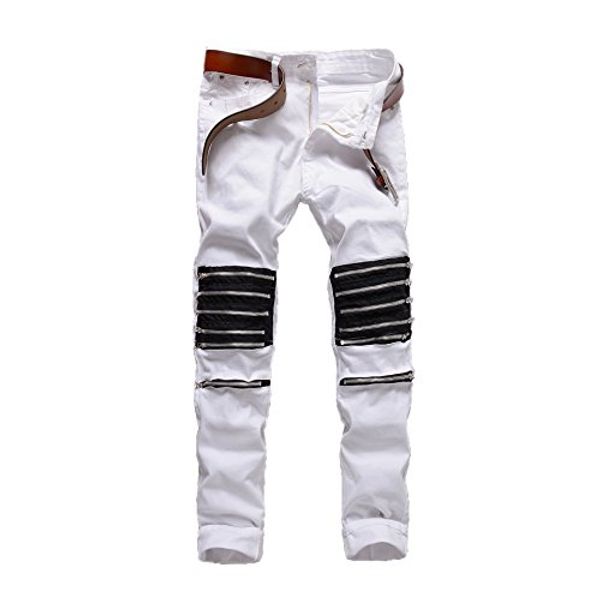 

david.ann men's straight fit destroyed zippers skinny jeans (without belts, Blue