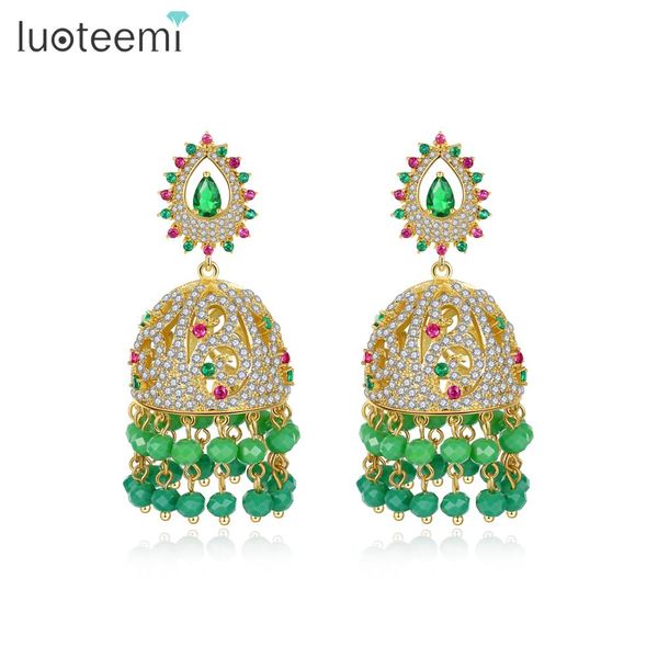 

luoteemi classic style green tassel big dangle drop earrings women party with colorful cz fashion jewelry brincos, Silver