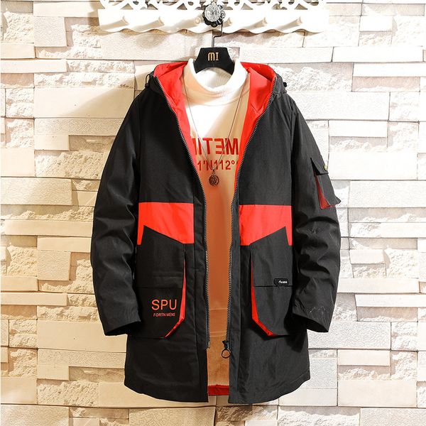 

men's new 2019 winter outdoor hooded warm thick jacket parkas casual trench coat windbreaker, Black