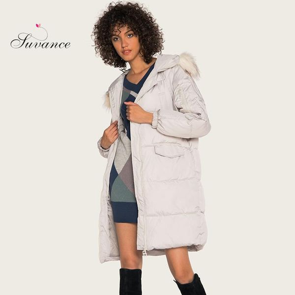 

suvance winter casual 2 solid color hooded s-2xl women long coat yf-dys863, Black