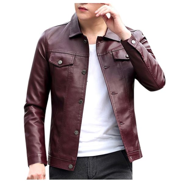 

men winter leather jacket biker motorcycle zipper long sleeve coat warm outwear male jackets, Black;brown