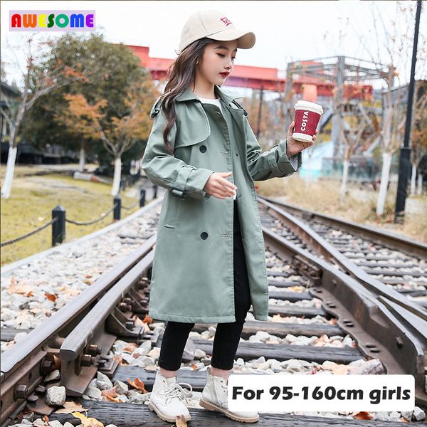 

children boutique clothes 2020 spring british style trench coat for teen girls long windproof jacket cotton outerwear 3-15 years, Blue;gray