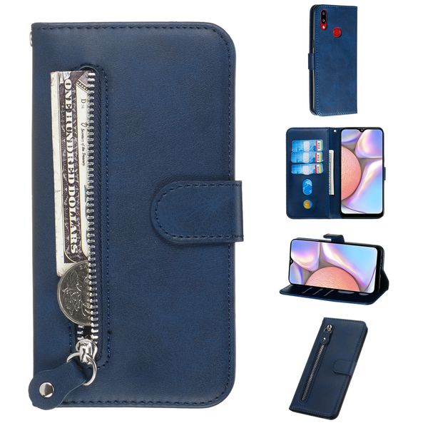 

pure zipper leather case for samsung galaxy a10s/a20s/a40s/m10s/a30s cover calf pattern flip stand wallet with card slot