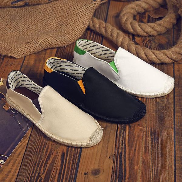 

mens espadrilles insole breathable denim cloth shoes male canvas slip on footwear teenagers vintage plimsolls drving slipon, Black