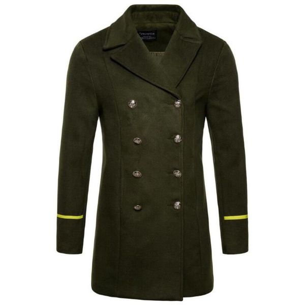 

2020 winter long wool fashion turn-down collar woollen blend double breasted coat jacket men brand overcoats, Black
