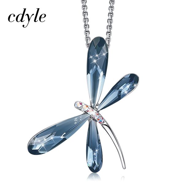 

cdyle elegant fashion blue crystal dragonfly bridal wedding pendant charm necklace chain for women jewelry neck accessories, Silver