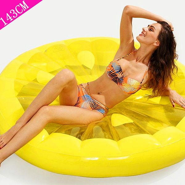 

143cm lemon inflatable float swimming pool accessories pvc inflatable raft air mattress water sport bed party toy for kids