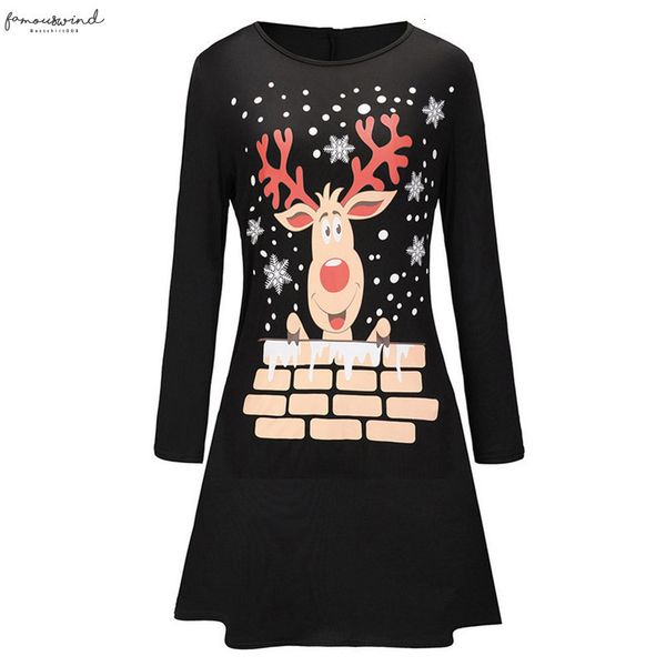 

women winter christmas dress 2020 new christmas elk print long sleeve o neck dress festive casual christmas new year mini autumn dress, Black;gray