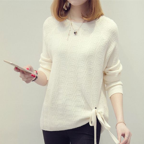 

women's sweaters knitted solid sweter women spring ladies korean slim lace up sweater long sleeve jumper pullover femme, White;black