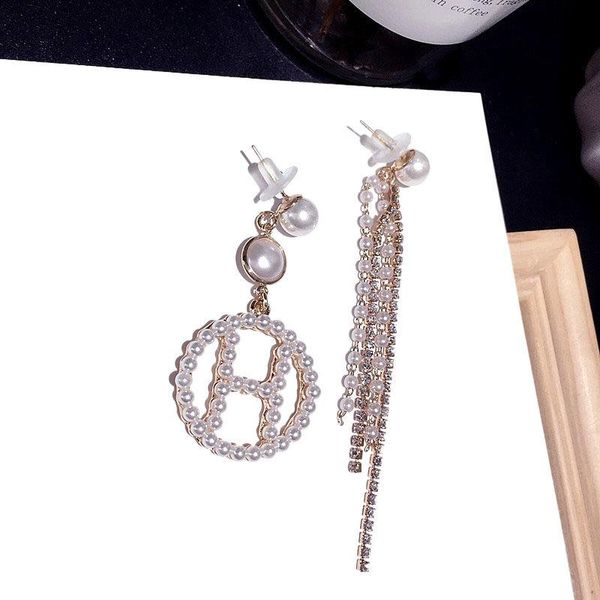 

new s925 silver needle personality joker ablished pearl earrings fashion letter trend europe, south korea and the united states eardrop 666, Golden