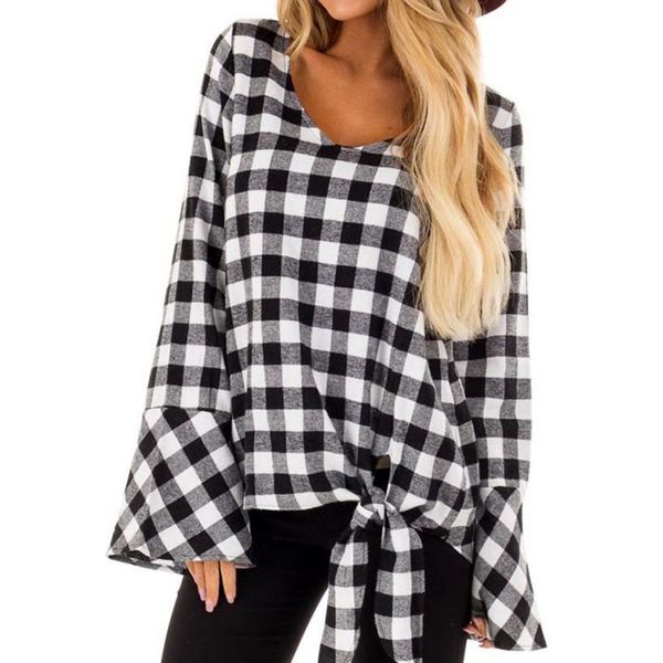 

jaycosin 2019 women's casual plaid fashion long sleeve shirt t-shirt j11, White