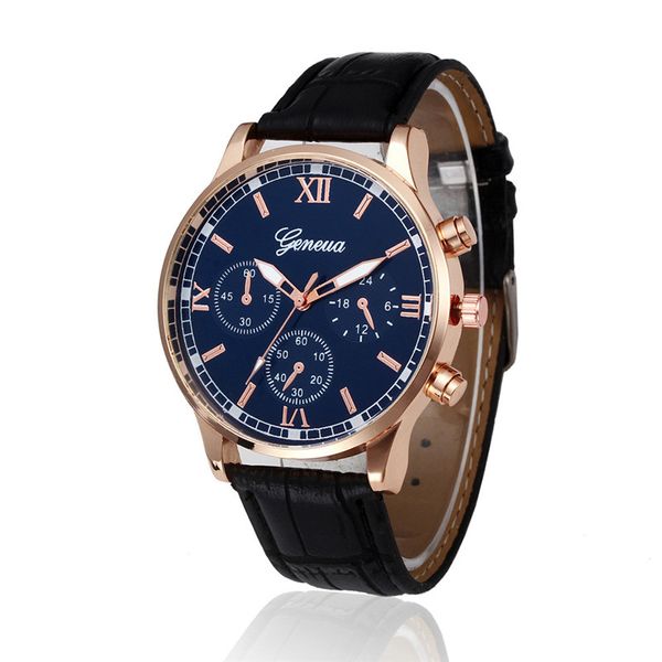 

geneva fashion man leather band stainless steel wrist watch luxury brand gift quartz casual men's watches relogio masculino, Slivery;brown