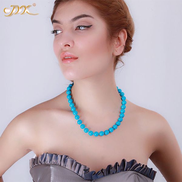 

jyx 2019 new turquoise necklace vivid sky blue perfect round shape 21" for women men fresh feeling, Silver