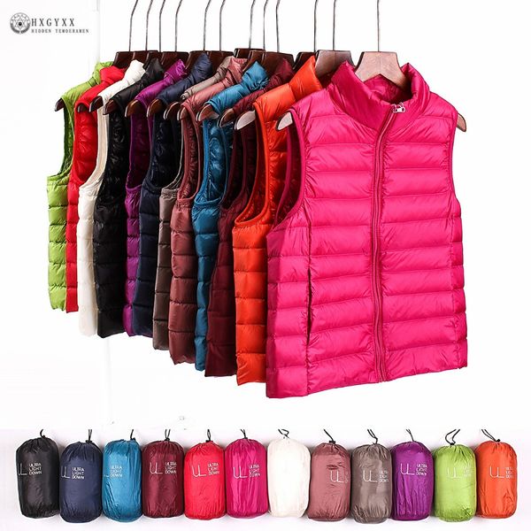 

2018 sleeveless women down jackets winter ultralight 90% white duck down vest coat slim parkas windproof warm waistcoat ok389, Black