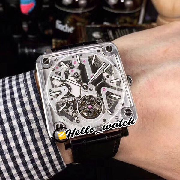 

новый 42,5 экспериментальный brx2 brx2-mrtb-sk-st skeleton tourbillon автоматическая мужские часы серебряный циферблат черный кожаный ремешо, Slivery;brown