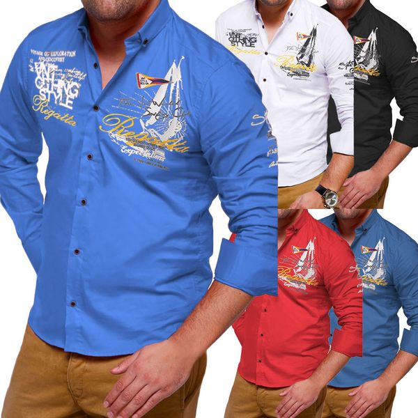 

new men's shirt long sleeve casual shirt men fashion printed turn-down collar slim fit for mens clothing blouse, White;black