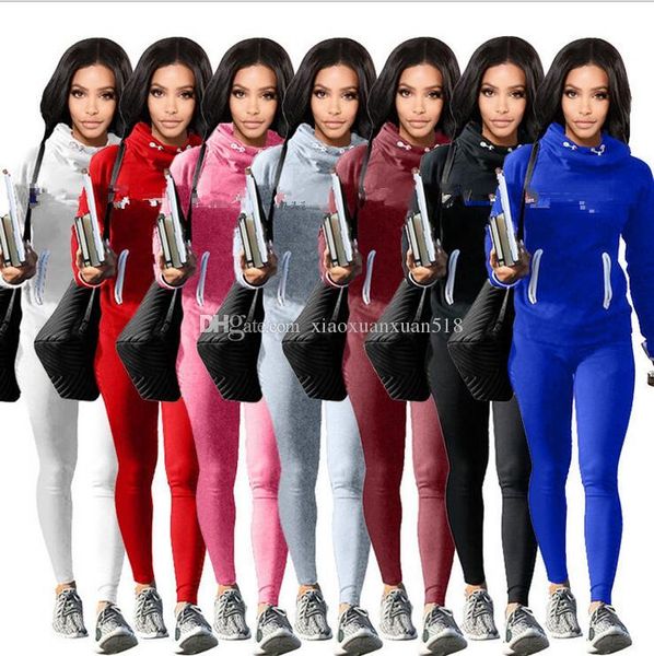 

женская hoodies из двух частей обмундирования комплект костюм осень-зима длинный рукав фуфайки гетры молнии брюки sweatsuit спортивная одежд, Gray