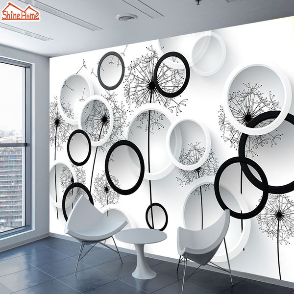 

shinehome-black white dandelion floral brick wallpaper 3d for walls wallpapers 3 d living room hall wall paper mural roll home