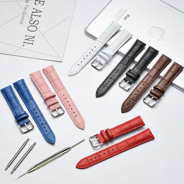 

10 12 14 15 16 17 18 19 20 21 22 24mm genuine leather watchband luxury watch belt strap wristwatches band female red white black, Black;brown