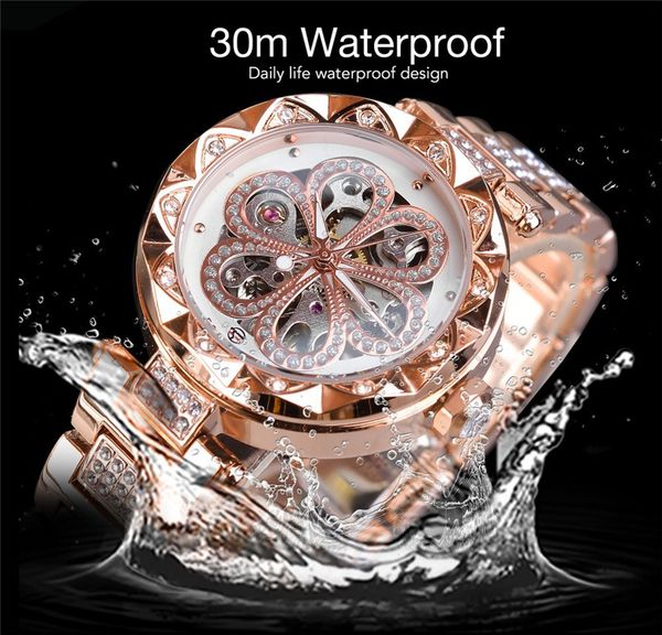 

модный бренд forsining lady watch автоматические механические часы из нержавеющей стали diamond lucky grass ручная поверхность 30 м водонепр, Slivery;brown