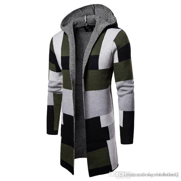 

plaid printed mens designer sweaters long sleeve cardigan hooded mens sweaters fashion contrast color male clothing, White;black