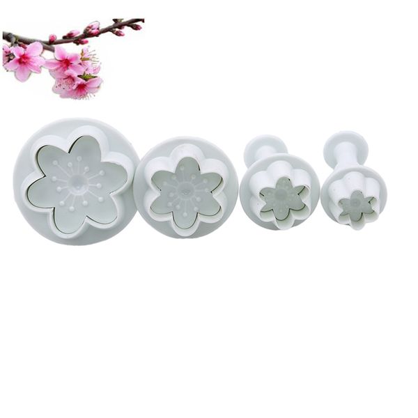 

4pcs flower shape plastic mold kitchen biscuit cookie cutter pastry plunger 3d stamp die fondant cake decorating tools