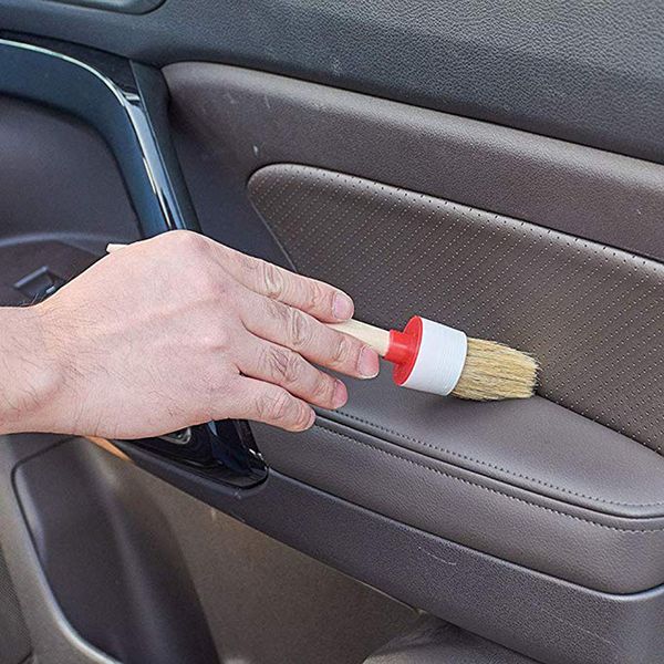 

5pcs natural boar hair wooden handle car air vent detailing cleaning brushes set deep cleaning auto maintenance