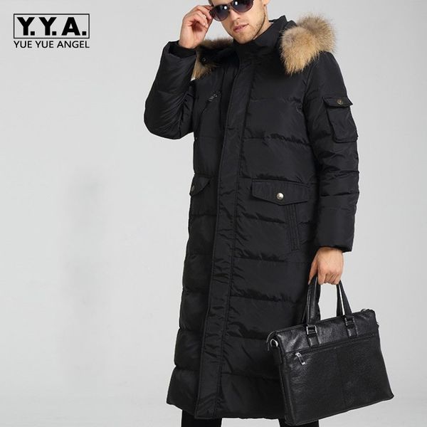 

mens overcoats fashion solid hooded outerwear mens winter thick warm down jacket casual loose fit long coats s-4xl, Black