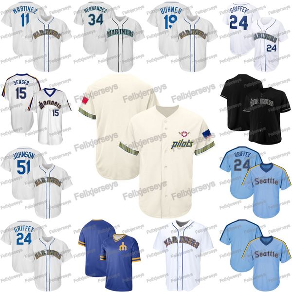 

Seattle Pilots 11 Edgar Martinez 34 Felix Hernandez Jay Buhner Kyle Seager Randy Johnson Mariners Baseball Jerseys