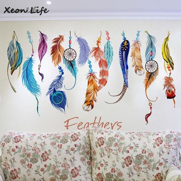 

new arrival 78*48cm classic creative dream catcher feather wall sticker art decal mural adesivi murali for living kids rooms