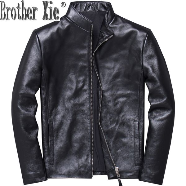 

2020 new men's genuine leather jacket cowhide spring autumn real cow leather coat plus size veste cuir homme v-1324, Black