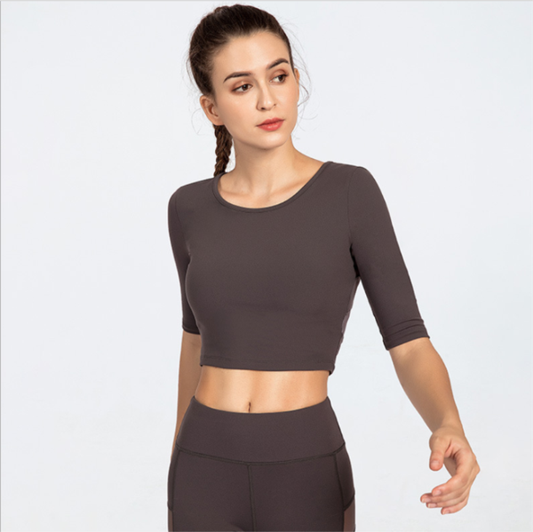 

yoga outfits mesh double-sided clothing fitness sportswear women's o-neck short-sleeved solid quick-drying, White;red