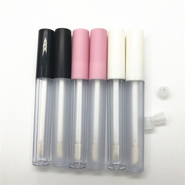 

2.5ml frosted clear empty lip gloss containers tube 3ml lid balm lid & brush tip applicator wand rubber sers for diy lip refillable