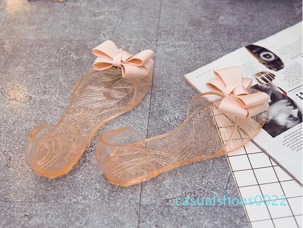 

wholesale women sandals with bow elegant flat heet candy color plastic beach sandals for lady pvc women shoes, Black